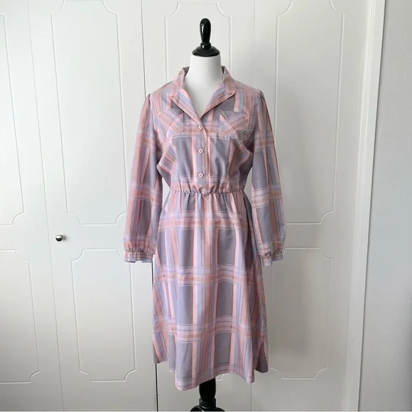 Pink Plaid 80s Midi Dress - Picture 3 of 10